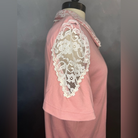 Vintage Lacy Afternoon by Shell Kepler Pink Lace Polo Top - Size M - Picture 3 of 8